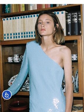 Sabina Musayev One-Shoulder Sequin Mini Dress in Light Blue